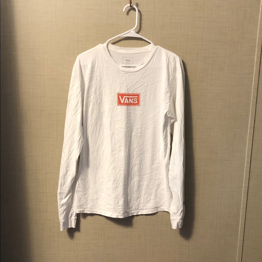 Vans White and Red Logo Long Sleeve Tee